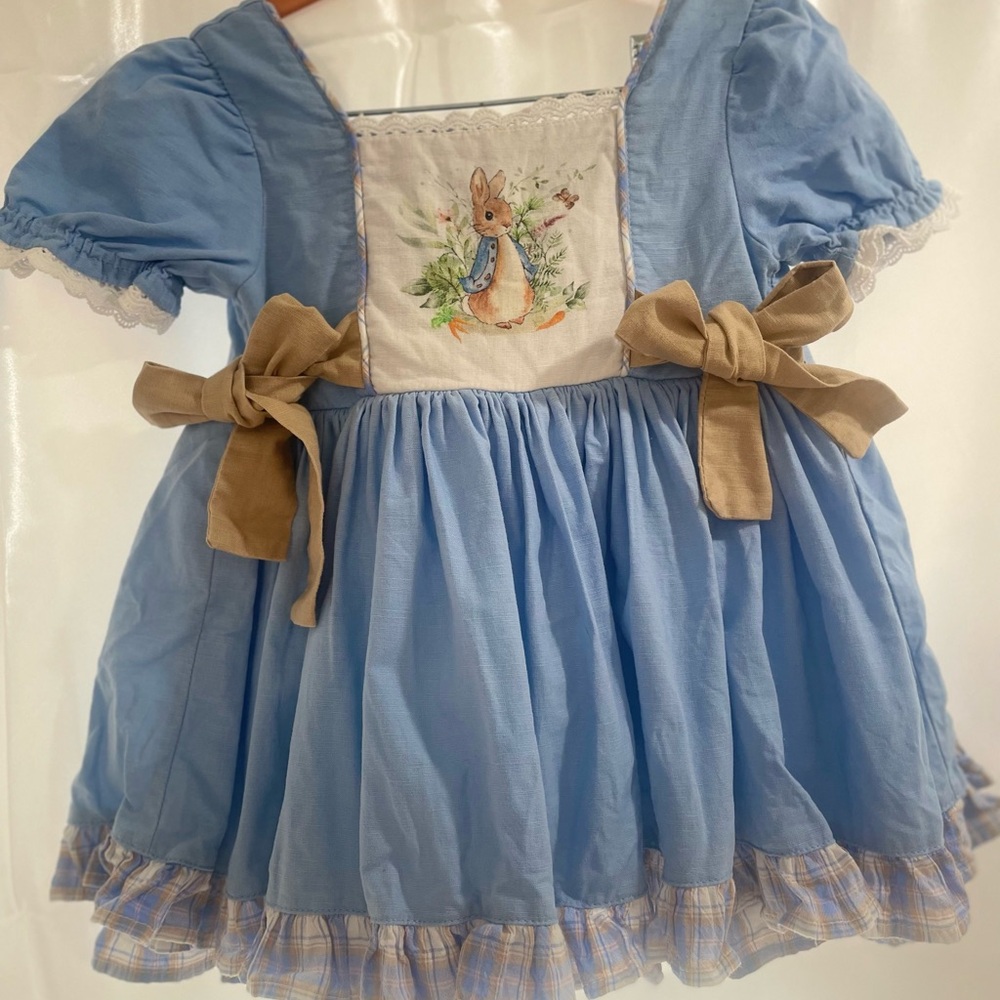 Adorable Blue and Tan Kids Matching Set Peter rabbit vintage Easter with bloomer